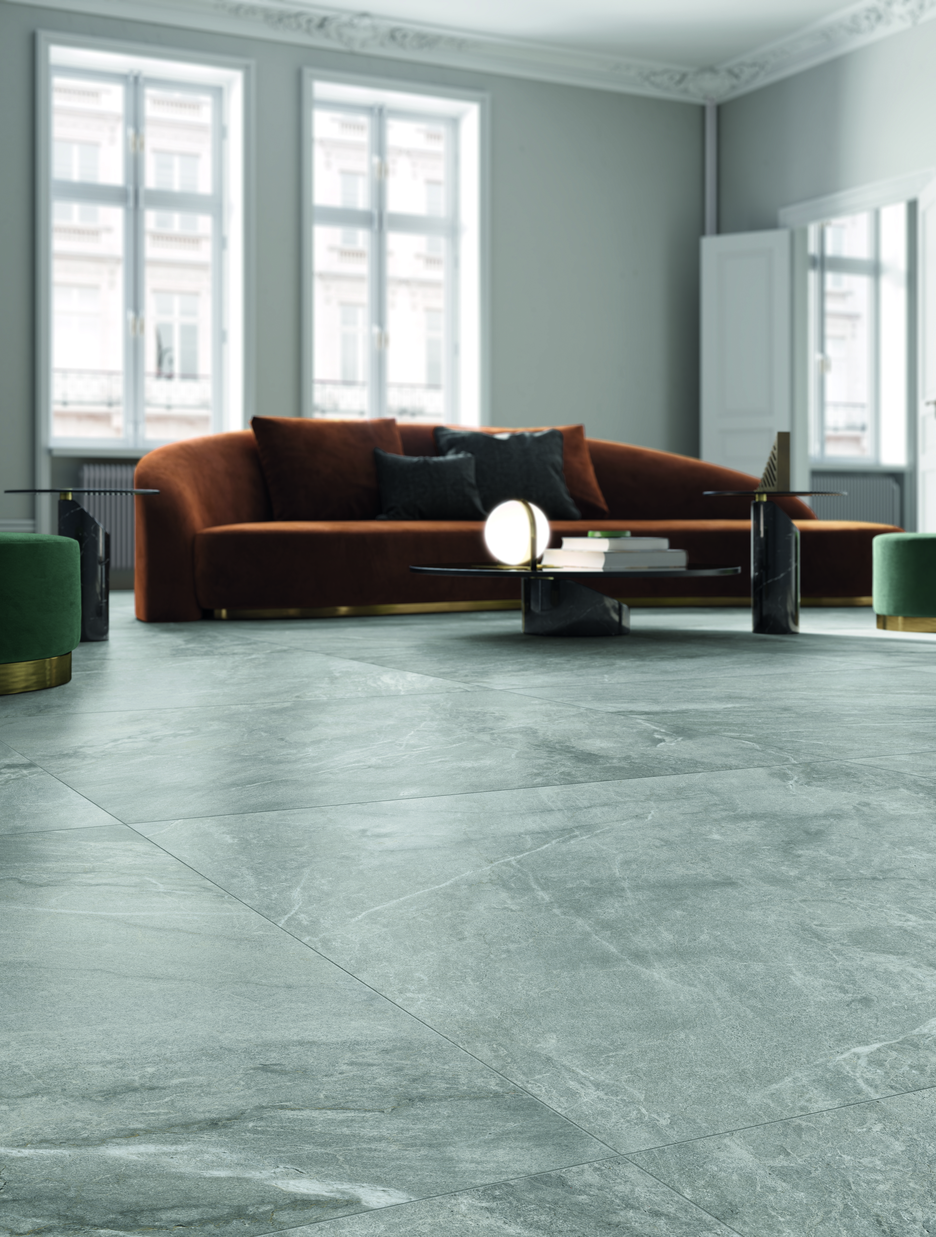 Гостиная с керамогранитом Blue Savoy от Flaviker