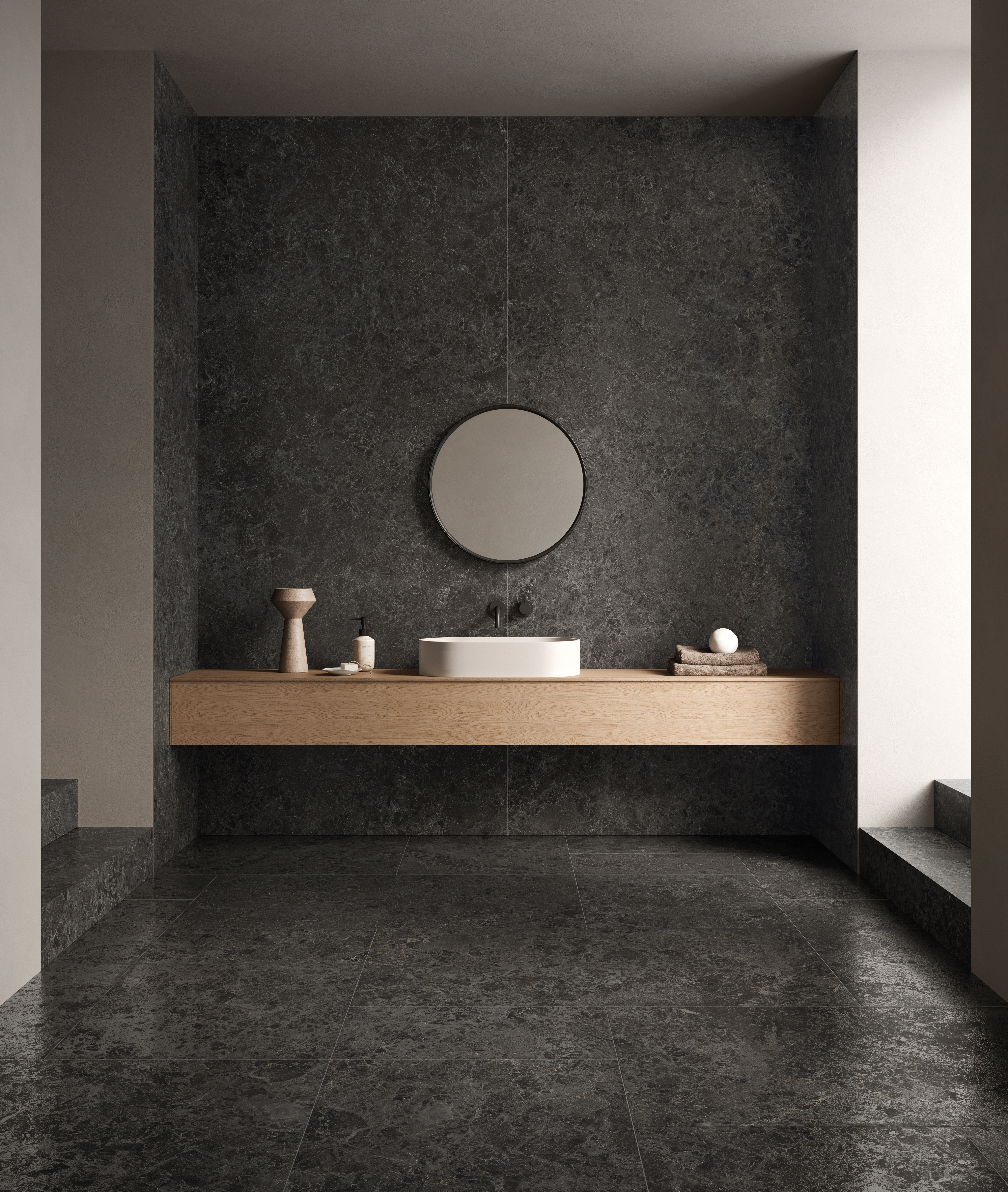 Ванная комната с Limestone Belgium Black
