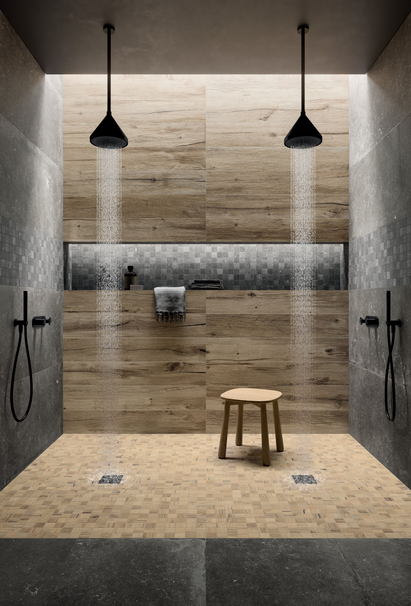 Душевая в стиле dark spa с коллекцией  Nordik Stone