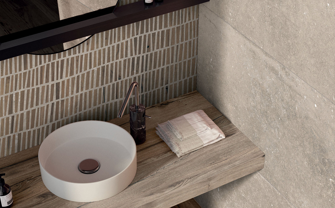 Ванная в стиле organic modern с коллекцией Nordik Stone