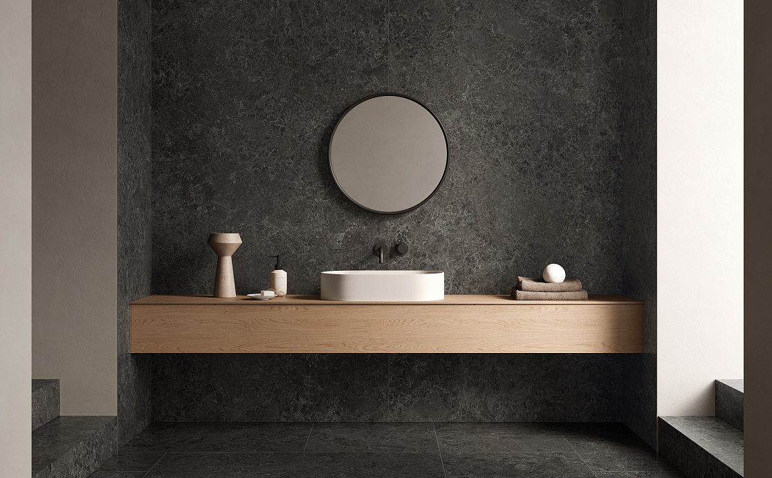 Ванная комната с Limestone Belgium Black