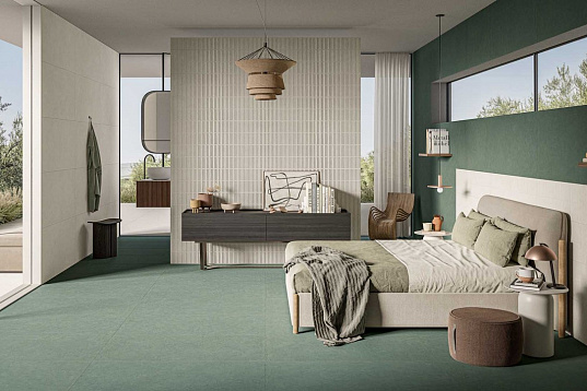 Спальня с Homey Sage и Stripes White от Piemme Ceramiche