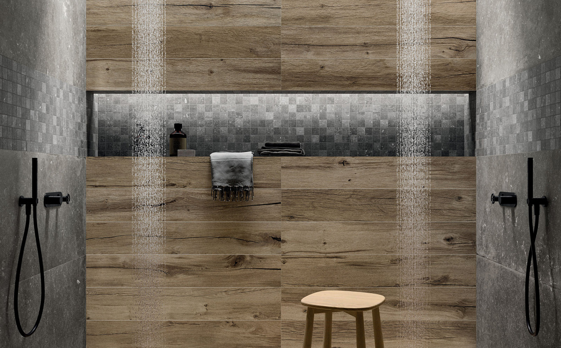 Душевая в стиле dark spa с коллекцией  Nordik Stone