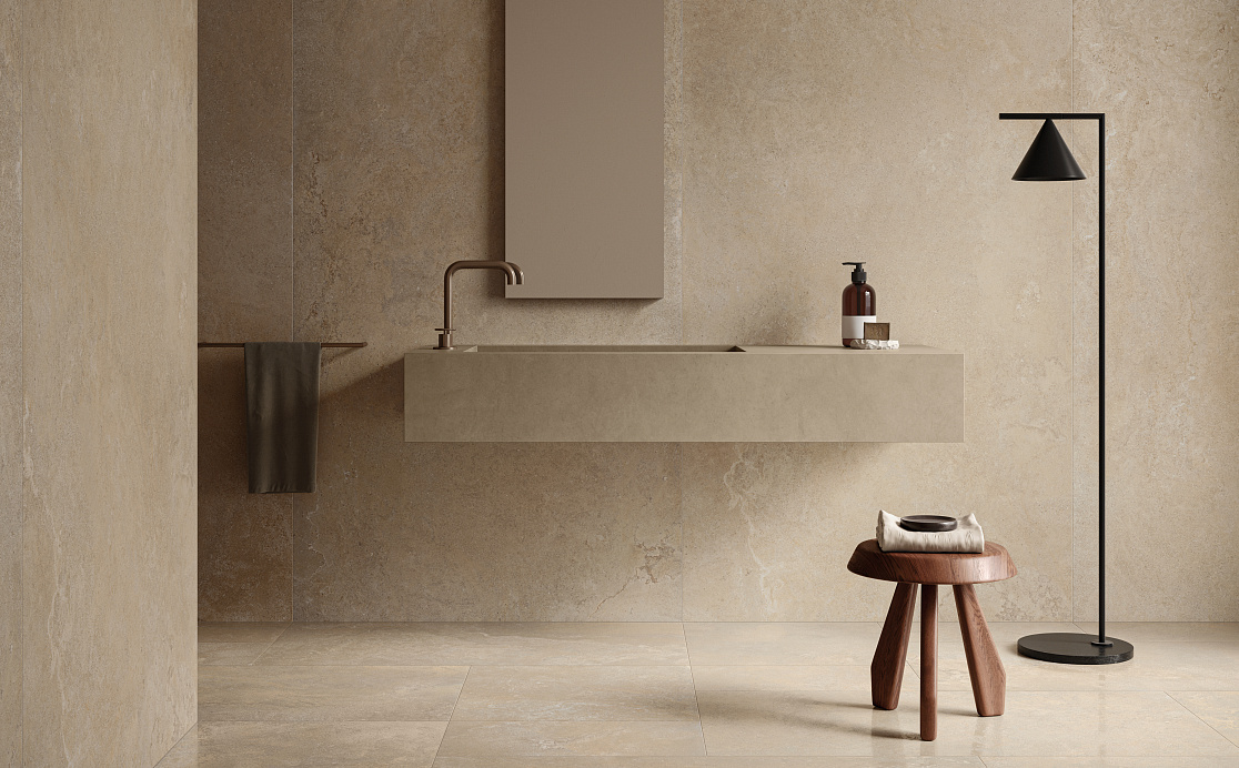 Ванная в бежевой палитре с Piemme Limestone French Beige